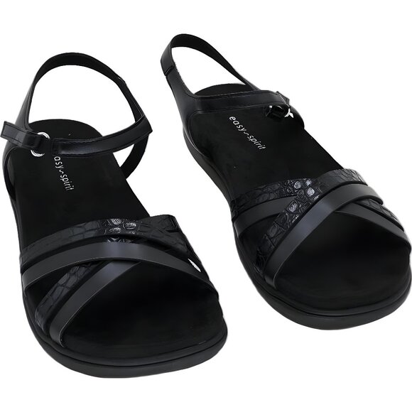 Easy Spirit Dottle strappy slingback sandals black croc women US 7.5M - Picture 1 of 6